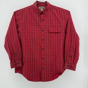 Duluth Trading Co Button Down Shirt Mens M Red Plaid Cotton Long Sleeve Pocket
